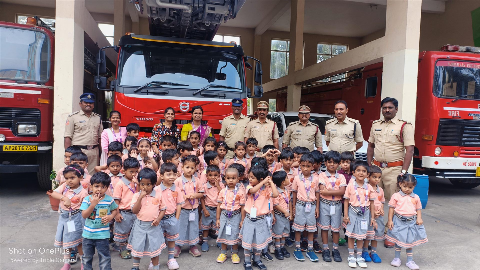 Children on a field trip to the local fire station